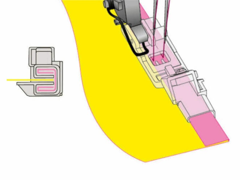 Bernette foot for sewing piping to renders and coverlocks Bernette foot for sewing piping to renders and coverlocks